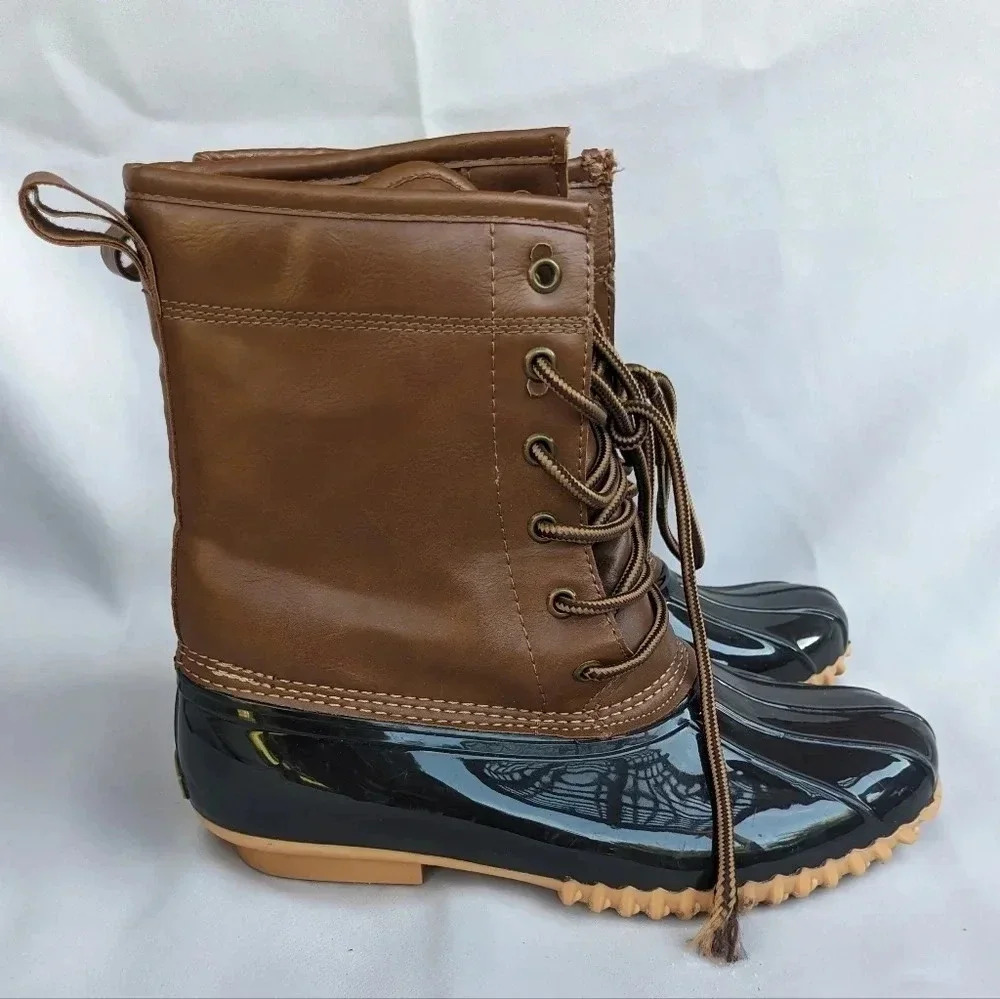 Sporto Women's Elana Duck Boots Black and Tan size 8 Waterproof